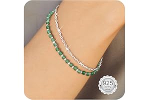 Adramata Bransoletka z kamienia naturalnego dla kobiet, srebro próby 925, zapięcie, koraliki w stylu boho, regulowane bransoletki złote/srebrne na prezent dla kobiet, 16 cm, Srebro szterlingowe