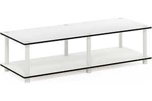 Furinno JUST TV Stand, No Tools Wide Entertainment Center, TV Console for TV up to 46 Inch with Tubes, for Living Room, Bedroom, White