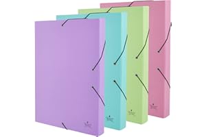 CARPETA DE PROYECTO QUIJOTE PAPER WORLD - CARPETA para archivo, colores pastel, medidas 34x24x3cm, gomas elástica, para A4, uso escolar y oficina - PACK 4