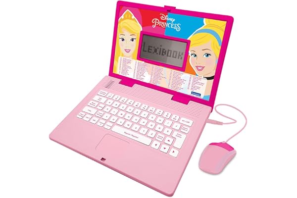 Lexibook, Disney Princesses, Ordinateur Éducatif Bilingue FRANÇAIS/Anglais, 124 Activités pour Apprendre Les Langues, Les Mathématiques, la Logique, S'amuser et Jouer du Piano, JC598DPi1