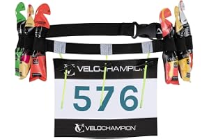 VeloChampion löparbä – elastisk stretchpassform med klämfäste för Triathlon, maraton, cykling och race nummerhållare