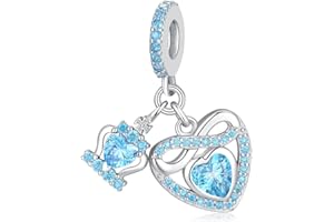 TIZU Charms Pierre de Naissance pour Bracelets et Colliers Européens,Charmes Breloque en Argent Sterling 925 de Cœur D'anniversaire Cadeau Pour Femmes Filles