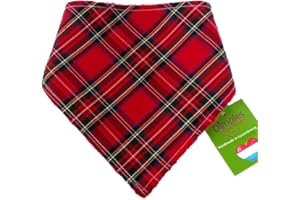 DIMPLES - SEW HAPPY Dimples Bandana pour Chien - Tartan Rouge-Foulard pour Petits Chiens et Chats de Taille Moyenne et Grande - Bandana Chiot à la Main - Cadeau d'anniversaire pour propriétaire de Chien 30cm