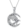 ABIGY Raven Necklace for Women, 925 Sterling Silver Celtic Moon Raven Pendant Bird Crescent Viking Crow Raven Jewellery Gifts for Birthday Christmas