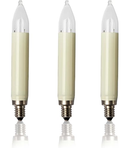 10 x gloeilamp 'Berglämpl' E10 55 V/3 W geribbelde kaars puntige kaars topkaars gloeilampje voor kaarsboog en lichtbogen, geelgloeiend