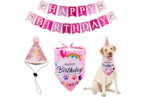 BIPY Pink Dog 1st Birthday Hat Bandana Banner for Girls Small Medium Dogs Cats Soft Bibs Doggy Party Grooming Supplies Celebration Birthday Bandana Set Costumes Headwear