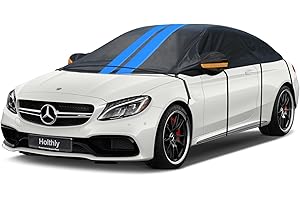 Holthly Halbgarage für Auto Winter,PKW Halbgarage Oben Wasserdicht Atmungsaktiv Autoabdeckung,Abdeckplane Halbabdeckung für Schnee Regen Staub Schutz.Faltgarage für Limousine.(bis zu 530 cm)