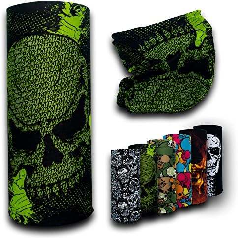 VersaScarf Skulls | Multi-Functional Head-Wear | Neck Tube Snood Balaclava Bandana Mask Scarf Warmer for Men, Women &amp; Kids (Green and Black Skull)