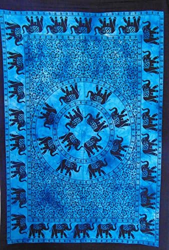 Harsh House FashionsHarsh House Fashions Tapestry Hippie Bohemian Psychedelic Tie Dye Elephant Mandala Printed Wall Hanging Decoration (Turquoise, 40 X 30 inches)