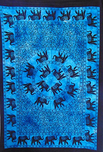 Harsh House FashionsHarsh House Fashions Tapestry Hippie Bohemian Psychedelic Tie Dye Elephant Mandala Printed Wall Hanging Decoration (Turquoise, 40 X 30 inches)