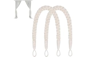 ZSRVAJ 2 Pcs Curtain Tie Backs, Tie Backs Soft Hand Woven Rope Curtain Holdbacks, Natural Cotton Hand Knitting Tie Backs For Curtains, Boho Style Rope Tie Backs for Home & Office Drapery (Beige)