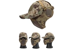 QJYZHAN Masque pliable demi-visage Airsoft en maille, avec protection des oreilles, casquette de baseball réglable, pour CS/chasse/paintball/tir