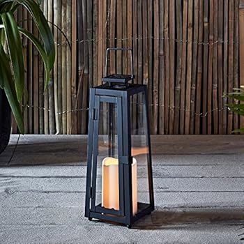 Lights4fun LED Metall Solarlaterne mit Kerze 29,5cm hoch Außenbereich