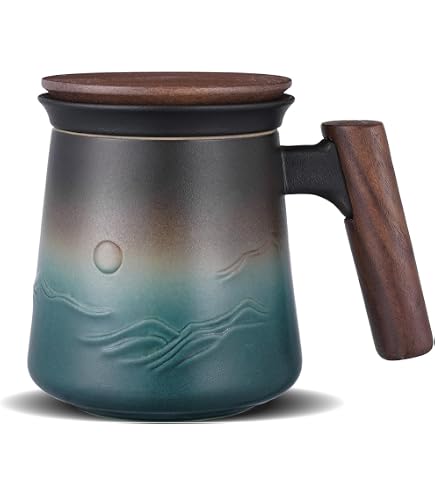 Eigenart Teaeve Tasse à thé, avec passoire et couvercle, motif forêt tropicale, dans un coffret cadeau