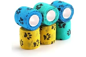 WePet Pet Wrap Selbstklebendes Vliesband für Hundebeine, Pfoten, Wunden, Erste Hilfe Kohäsive Gaze für Pferd, Katze, Vogel, Tier, 6 Rollen, 5 cm Pfotenabdrücke A