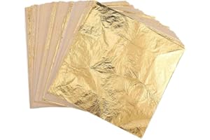 XBFOCNH Hojas de Pan de Oro, 100 Piezas de Lámina de Oro, Pan de Oro, 14 cm x 14 cm, Ideal para Dorado, Manualidades, Proyectos de Arte y Decoraciones