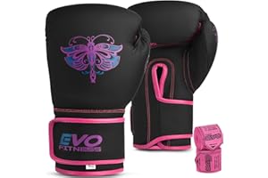 EVO Fitness Ladies Matte Pink Boxing Gloves Punch Bag Women MMA Muay Thai Martial Arts Kick Boxing Girls Sparring Training Fighting Gloves With Hand Wraps