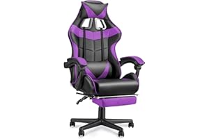 Soontrans Silla Gaming, Sillas Gaming Ergonómica con Reposapiés & Reposacabeza & Cojín Lumbar, Reposabrazos Tapizados, Reclinable, Silla Gamer para Youtube Livestreaming Xbox Púrpura