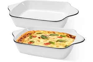 MEYUXG Lot de 2 plats à gratin rectangulaires en céramique - Plat à lasagnes, plat à lasagnes, plats à lasagnes, plats gourmets, résistants à la chaleur (rayures verticales blanches)