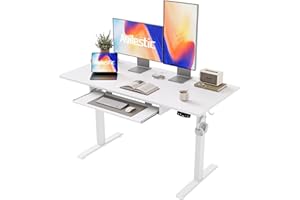 Biurko Agilestic Regulowane Wysokością z Podłożkiem Klawiaturowym, 120 x 60 cm, Elektryczne Biurko Stojące, Biurko do Gier z Zapamiętaniem Ustawień, Biurko Ergonomiczne, Białe