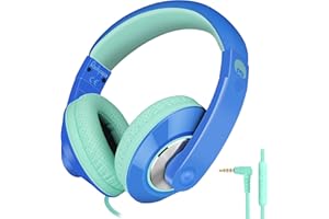 Rockpapa Comfort+ Kids Headphones, Wired Head phones Over Ear with Microphone for Kids Children Adult, Stereo Sound, Adjustable Headphones for School/Travel/Phone/PC/MP3- Blue Teal