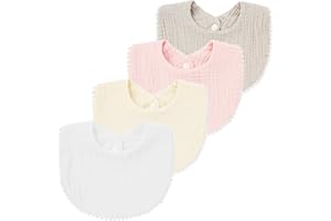 Nishine Pack de 4 baberos de muselina para babear, baberos de algodón con hebilla para baberos de dentición para niños y niñas pequeños