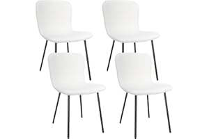 ANVOFONG Set of 4 Dining Chairs, Kitchen Chairs with Upholstered Seat Backrest and Black Metal Legs, for Dining Room Living Room Kitchen(White).