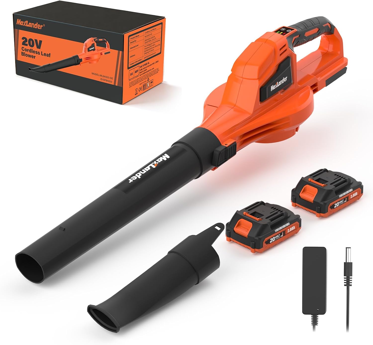 Maxlander Cordless Leaf Blower, leaf blower and vacuum with 2x2.0Ah Battery and Charger, Two-Speed Mode, garden Air Blowers for Lawn Care, Debris Dust Cleaning