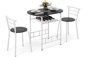 COSTWAY Zestaw Do Jadalni 3-Częściowy: Stół Z Półką i 2 Krzesła, Metalowy Stelaż, Kompaktowy Do Kuchni, Baru