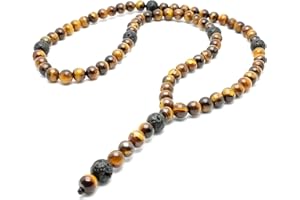 Halskette Y-Kette Rosenkranz Tigerauge perlen 8mm Lava 10mm für Herren Schmuck Männer Damen Frauen schwarz kette ohne Anhänger Perlenkette Buddha Amulett (61cm)