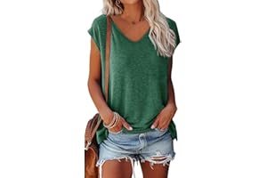 OLIPHEE Maglietta con Scollo a V e Maniche Corte A Tinta Unita T-Shirt Estivo per Ragazze e Donna