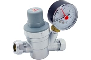 UNVENTED COMPONENTS EUROPE Adjustable Pressure Reducing Valve 15mm with 0-10 Bar Gauge