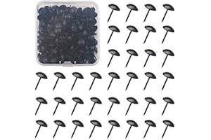 INCREWAY 200 chiodi decorativi rotondi da 1,2 cm, con scatola, kit di perni per mobili imbottiti, pannelli di sughero o progetti fai da te, nero