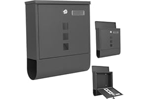 Rapid Teck® Design Briefkasten Stahl Pulverbeschichtet Anthrazit mit Zeitungsfach, mit Sichtfenstern, Namensschild, abschließbarer Wandbriefkasten