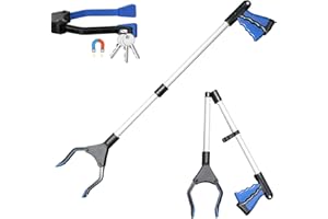 Gyios Greifzange für Senioren,Faltbare Greifer 360° Drehbar Kopf mit Magnetspitzen Aluminiumlegierung Müllgreifer 82cm Langer für die Müllabfuhr,Abfallsammlung