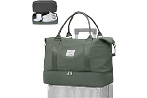 WEPLAN Sac de Voyage Femme Cabine Avion 45x36x20 Easyjet Sac Weekend Maternité Femme Homme Sacs de Sport Gym Voyage avec Compartiment à Chaussures Travel Duffle Bag Imperméable,Armée Verte L