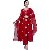 Nermosa Women Embroidery Solid Anarkali Kurta and Pant Set with Dupatta