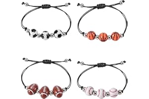 MIKOVIVI 20pcs Bracelets de Sport, Bracelets à Breloques pour Fête Sportive Réglables Bracelets de Sport Inspirants Rugby Football Baseball Basket-Ball Bracelets pour Anniversaire Hommes Femmes Cadeaux