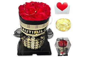 Regalo Rosa Lyxig rosbukett med LED-lampor i presentförpackning, eviga rosor, present till fru, flickvän, hår, perfekt för al