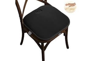 Big Hippo Seat Pads,Memory Foam Seat Cushions for Dining Chairs,Antislip Rubber Back Thicken Square Chair Padding with Elastic Bands, Perfect for Home Office Outdoor Seats - Black - 1pc