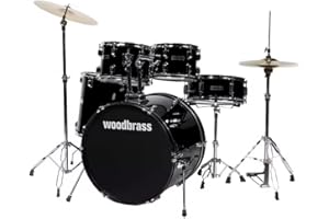 Woodbrass AD100 Batterie Noir Brillant - Idéale pour Débutants, Prête à l'emploi, Accessoires inclus - Kit batterie acoustique complet fûts en peuplier