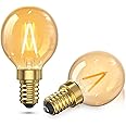 Lamptobe E14 LED Light Bulb Warm White, 1W Small Screw Light Bulb 2200K G40 SES Mini Golf Ball Bulb 10W Equivalent Vintage Screw in Filament Bulb for Decoration, Lamps(Amber Glass, Non-DIM, 2PCS)