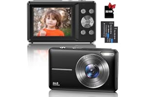 KOASDVS Macchina Fotografica Digitale Fotocamera Compatte con scheda da 32GB, 44MP 1080P HD con Zoom Digitale 16X, 2.4"LCD Ricaricabile per Bambini, Adulti, Principianti (Nero)