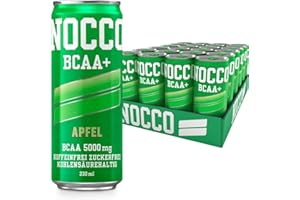 NOCCO BCAA - Bebida Energética con 180mg Cafeína, 3000 mg BCAA, Sin Azúcar, Sin Carbohidratos, Enriquecida con Vitaminas - 24 x 330ml inkl. Pfand (Manzana)