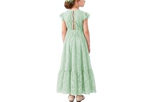 ALLOVIN Spetsklänning med lång ärm för småbarn och flickor, boho A-linje maxiklänning för bröllop, dop, första nattvard