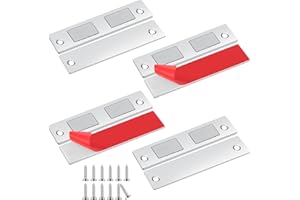 Romon Aimant Porte Placard, 4 Pièces Ultra Mince Loqueteaux Magnétiques Puissant Aimant de Porte Placard Cuisine Loquet Magnétique Vis Aimant Meuble Fermeture pour Tiroir, Armoire, Porte Coulissant