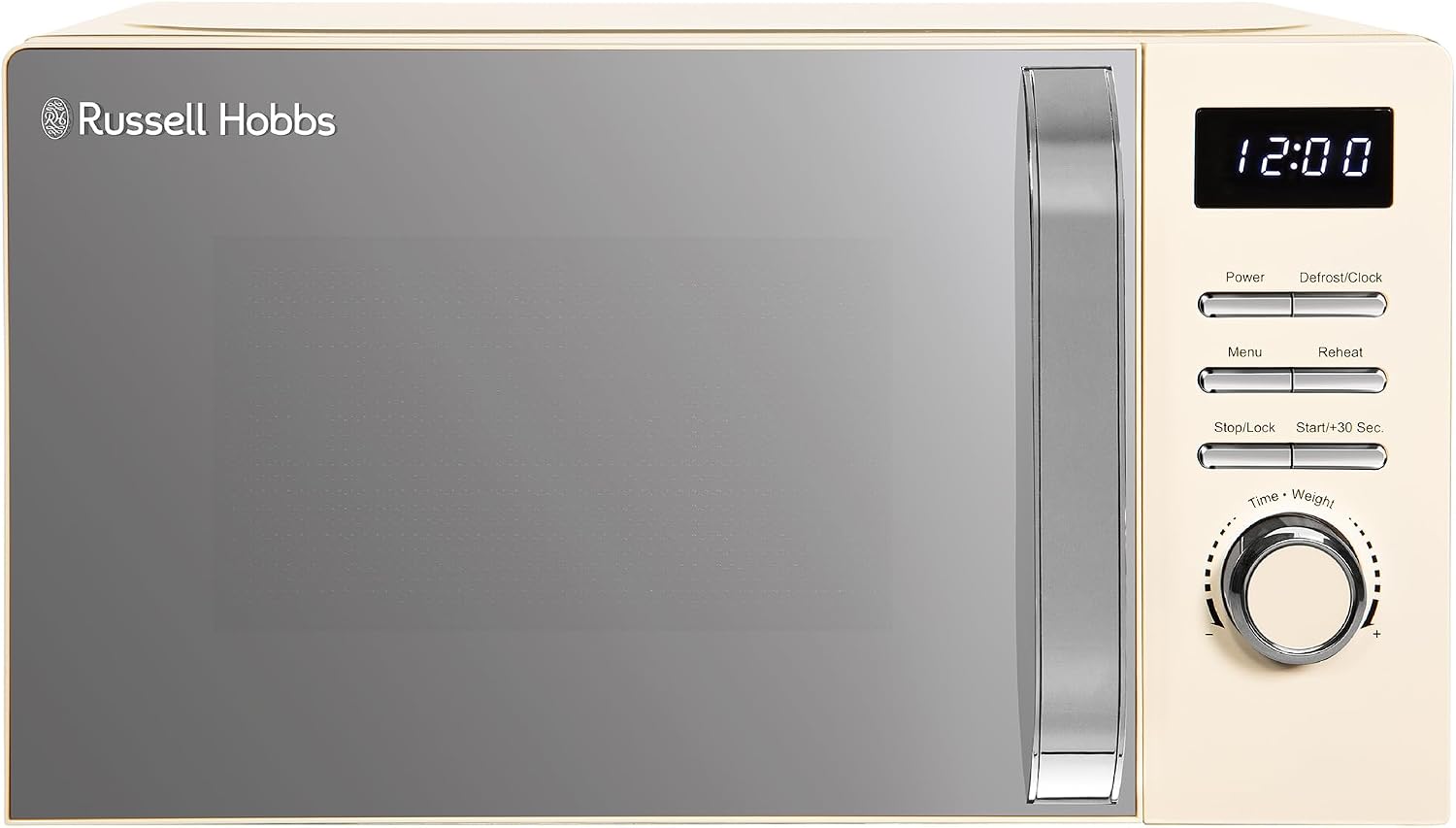 Russell Hobbs Digital Microwave 20L 800W in Cream with 5 Power Levels, Pull Handle Door & Button Control, Clock & Timer, Automatic Defrost, Easy Clean, 8 Auto Cook Menus RHMD818C