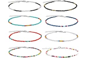 MINSHUXI 8 Stück Perlen Fußkettchen Handgemachte Damen Fußkettchen Boho Bunte Fußkettchen Verstellbares Boho Fußketten Set Geschenke für Damen und Mädchen