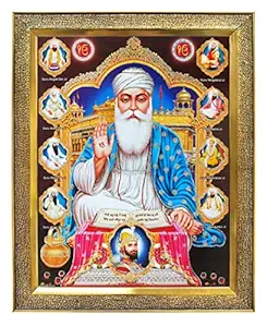 KHANNA Guru Nanak dev ji and Guru Govind Singh ji with All Ten / 10 Sikh gurus Photo Frame for Wall Hanging/Gift/Temple/puja Room/Home Decor Golden Frame with Unbreakable Acrylic Glass for Worship