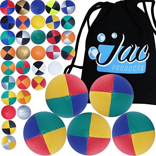 Jac Products Set of 5 Pro Thud Juggling Balls (UK Made) & Cotton Travel Bag (Red/Blue/Green/Yellow)